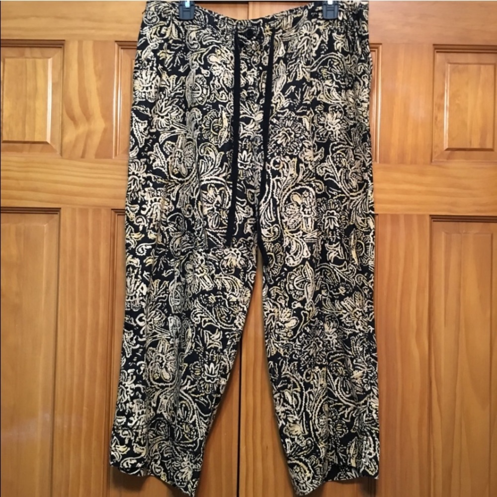 Cabi Linen Capri Pants Black/Cream Size Medium